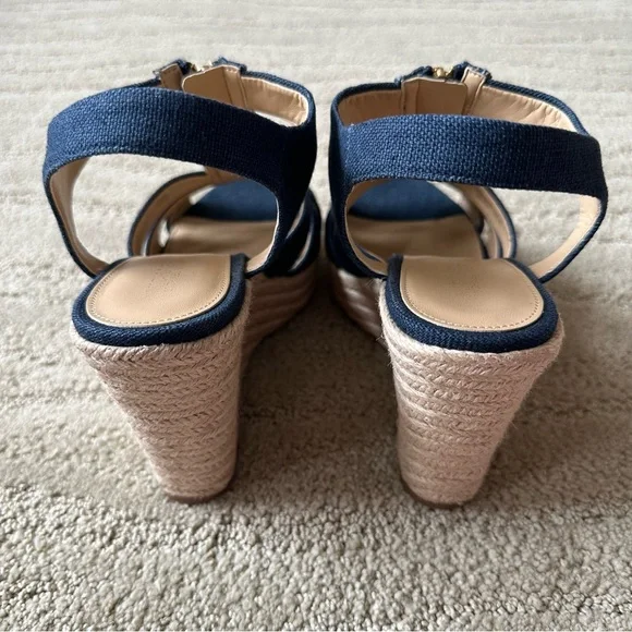 Michael Michael Kors Berkeley Blue Canvas Front Zip Espadrille Wedge Sandals 8M - Picture 3 of 16
